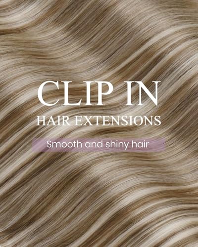 Image of LaaVoo Clip in Hair Extensions Real Human Hair Light Brown Highlights Blonde Real Human Hair Extensions Clip ins 24 Inch Hair Extension Clip ins Long Straight Full Head 140g 7pcs