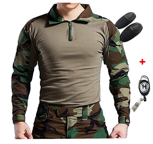 H World EU Tactical Hunting Camisa de Manga Larga Militar con Coderas (Woodland, L)