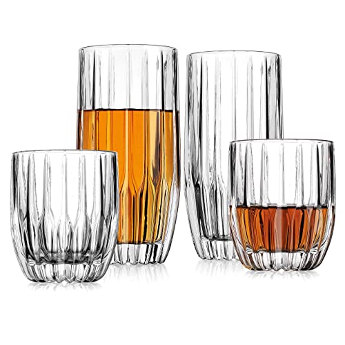 Godinger Drinking Glasses Set, Highball Drinking Glasses And Whiskey Glasses, 8Pc Barware Set, Tall Glass Cups, Water Glasses, Cocktail Glasses - 4 Highballs (12Oz) And 4 Whiskey Glasses (10Oz) #TOP3