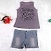 FEITONG 1Set Kid Girls Vest Top Clothes+Jeans Pants Shorts+Scarf Suit Outfit (Age 4-5Y) Gray
