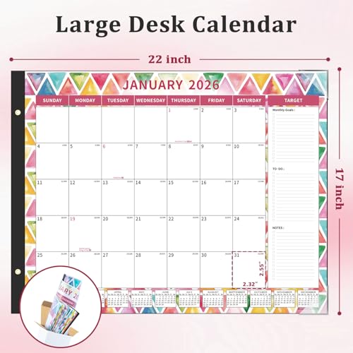 Image of Ospelelf Desk Calendar 2026-2027 Large 22 inchx17 inch Monthly Family Planner Pad with Protective Cover 18 Months January 2026 - June 2027 Geometry