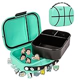 Dude Perfect Lunch Box with Rare Charms | Bento Box with Snap Tight Lid | Removable Inner Tray and Adjustable Divider | NOGGZ for Custom Carry Strap | 3 Compartments | Sports Kids | Teal