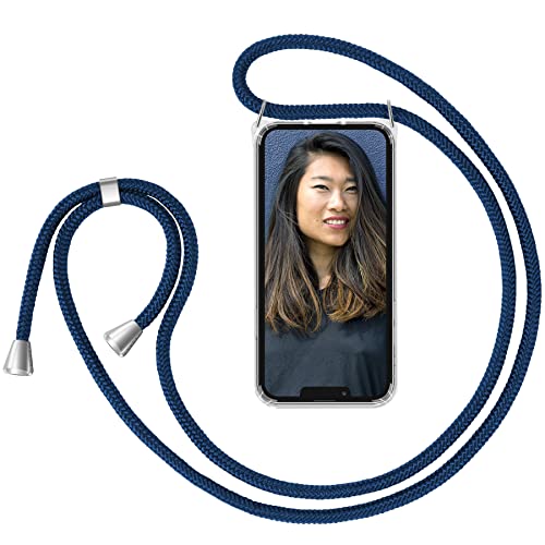 ZhinkArts - Handykette kompatibel mit iPhone 14 - Handyhülle zum Umhängen - Case mit Band/Schnur - Necklace - Silikon - Blau Cover