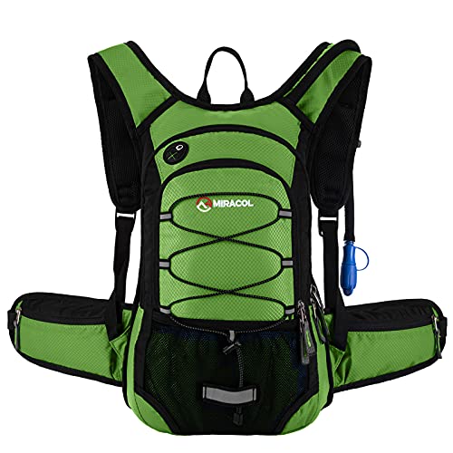 Hydration Pack Hiking Water Backpack - Miracol Hiking Backpack with 2L Bladder - Insulated Lightweight Hydration Backpack Grass Green