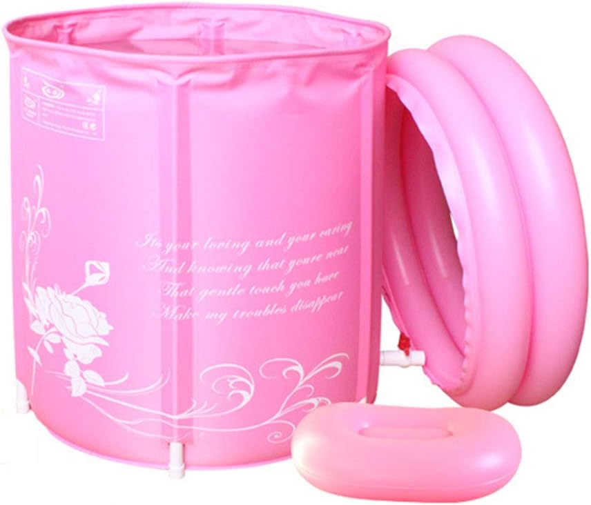 Adult Portable Folding Bathtub Extra Thick PVC Cylindrical Inflatable Plastic Bathtub With Cushion And Bathtub Cover Indoor SPA 70X70cm (Pink Blue),Pink [Energy Class A]