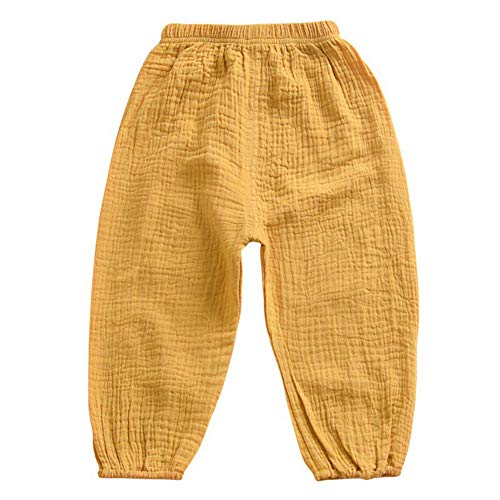 WISREMT Niño pequeño Algodón Lino Bloomers, Niños Bebé Niñas Cintura elástica Harén Panalones Pantalones Casual Pantalones de chándal para 1-7 años