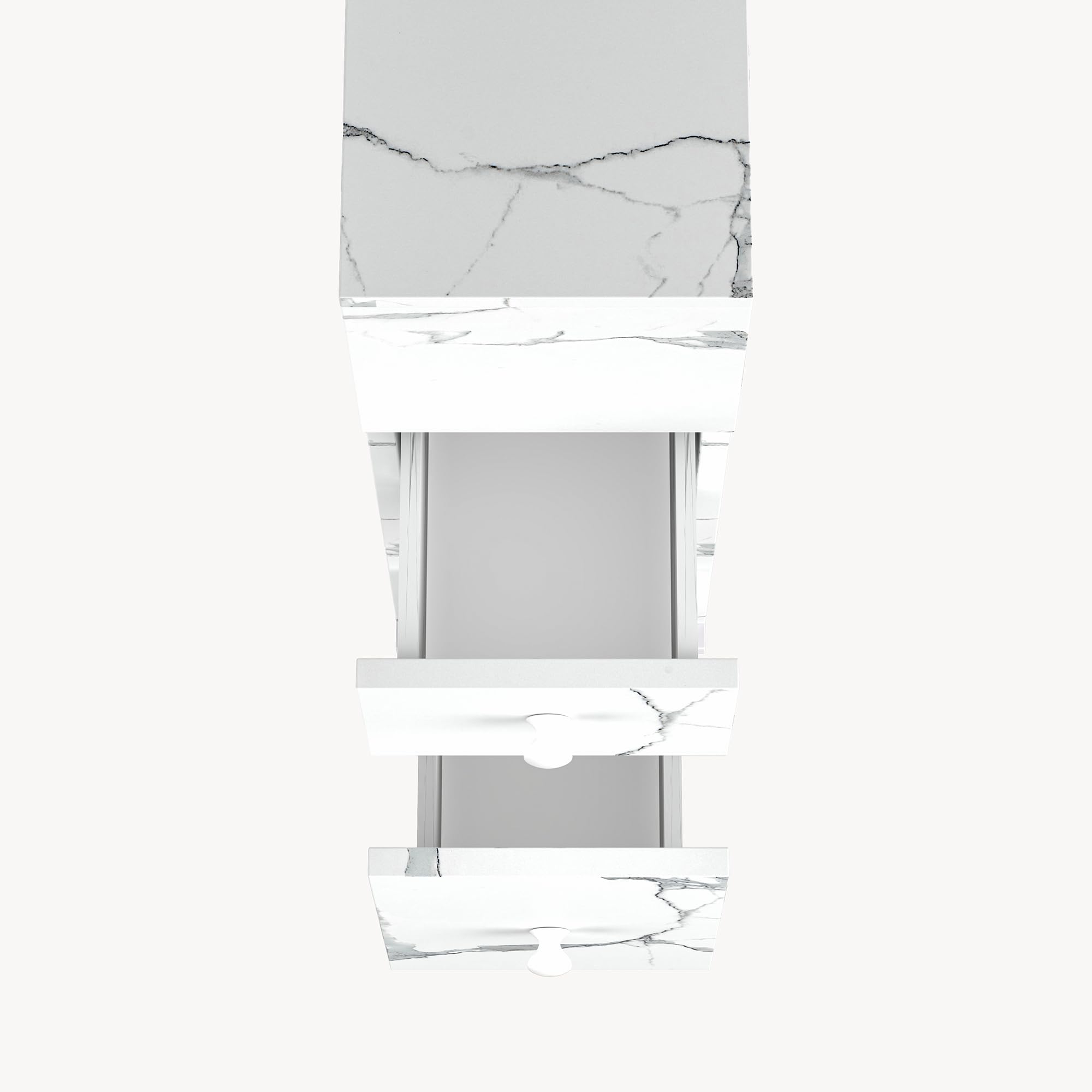 [en.casa] Mobile da Bagno Stretto a Rotelle con 2 Cassetti e Scomparto Aperto Armadietto Estraibile Multiuso per Cucina Lavanderia Ufficio 66 x 15 x 33 cm - Effetto Marmo Bianco