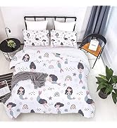JQinHome Set di biancheria da letto a forma di sirena, set di biancheria da letto a forma di sirena, 6 pezzi in una borsa, set di biancheria da letto colorato 3D per