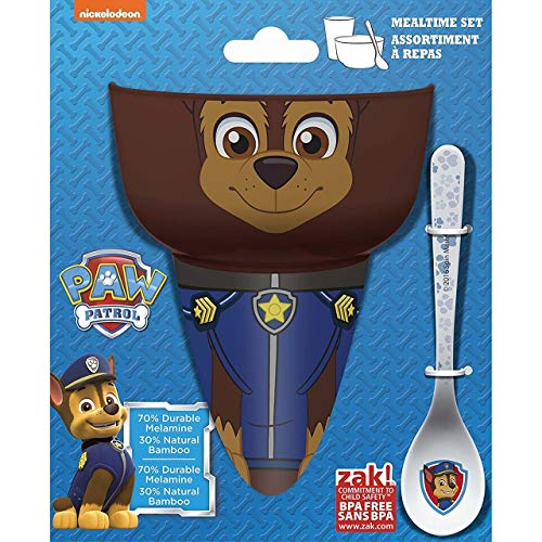 Zak Designs Paw Patrol Kids Cereal Bowl, Tumbler and Spoon Set, Chase