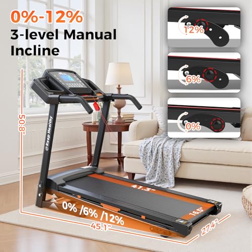 Image of Lastforever 3.5HP Folding Treadmill for Home, 350 lbs Capacity, Portable Treadmills with 3-Level 12% Manual Incline, Bluetooth Speaker, Shock Absorption, Quiet Motor