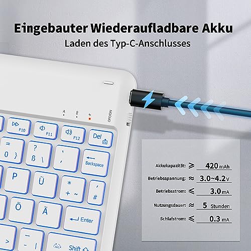 Teclado Bluetooth alemán QWERTZ blanco claro para estudiar con iPad 10 6