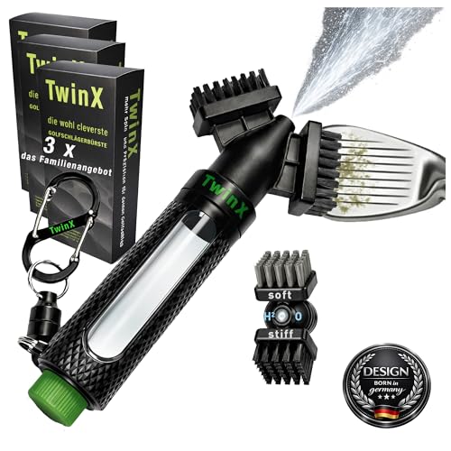 Brosse de golf TwinX avec réservoir d'eau intégrée et système à double poils pour clubs CaddieMag