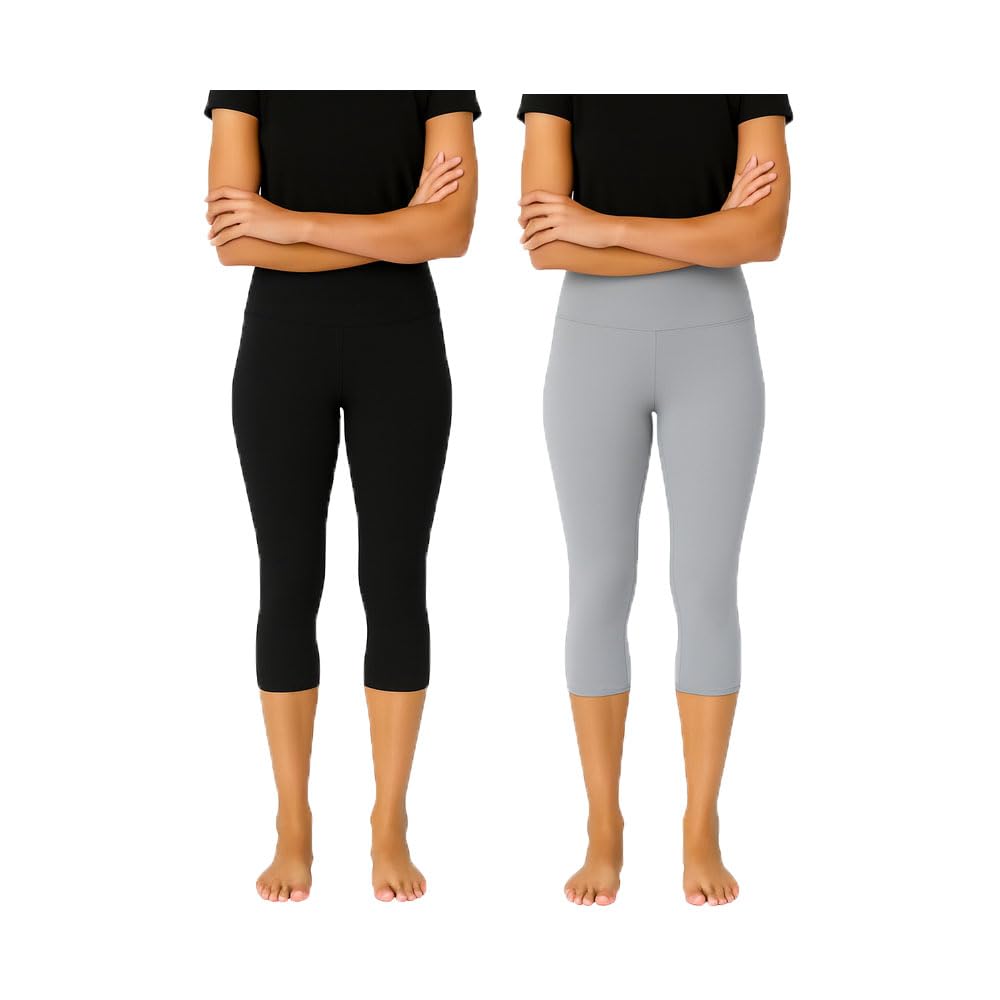 Womens Solid Regular Fit Plain 3/4th Capri 2Pack-image-45