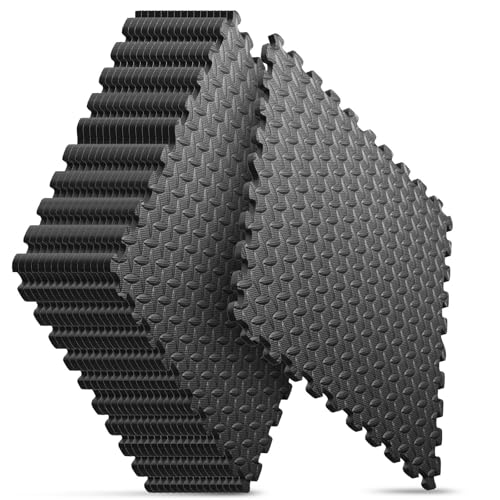 Home Gym Mat, Puzzle Exercise Mat, EVA Interlocking Foam Floor Tiles for Home Workout Equipment and Kids' Play Areas - Black, 24 in x 24 in x ½ in - 1
