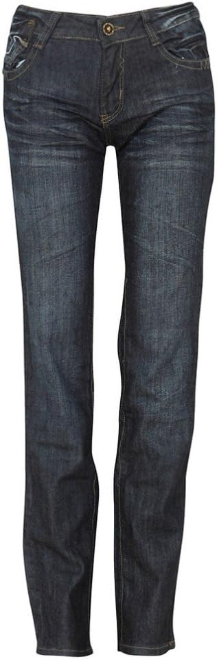 Womens Straight Leg Contrast Stitch Boyfriend Denim Jeans in Navy Blue