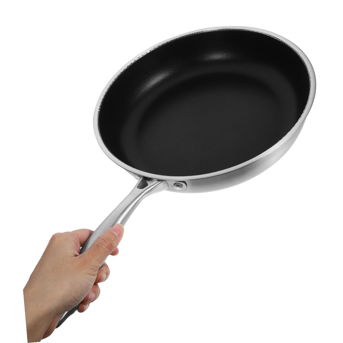 OUNONA Padella in Acciaio Inossidabile Nero Fondo a Nido D'ape per Friggere Uova, Manico Ergonomico che Riduce Consumo di Olio, per Cucina Quotidiana
