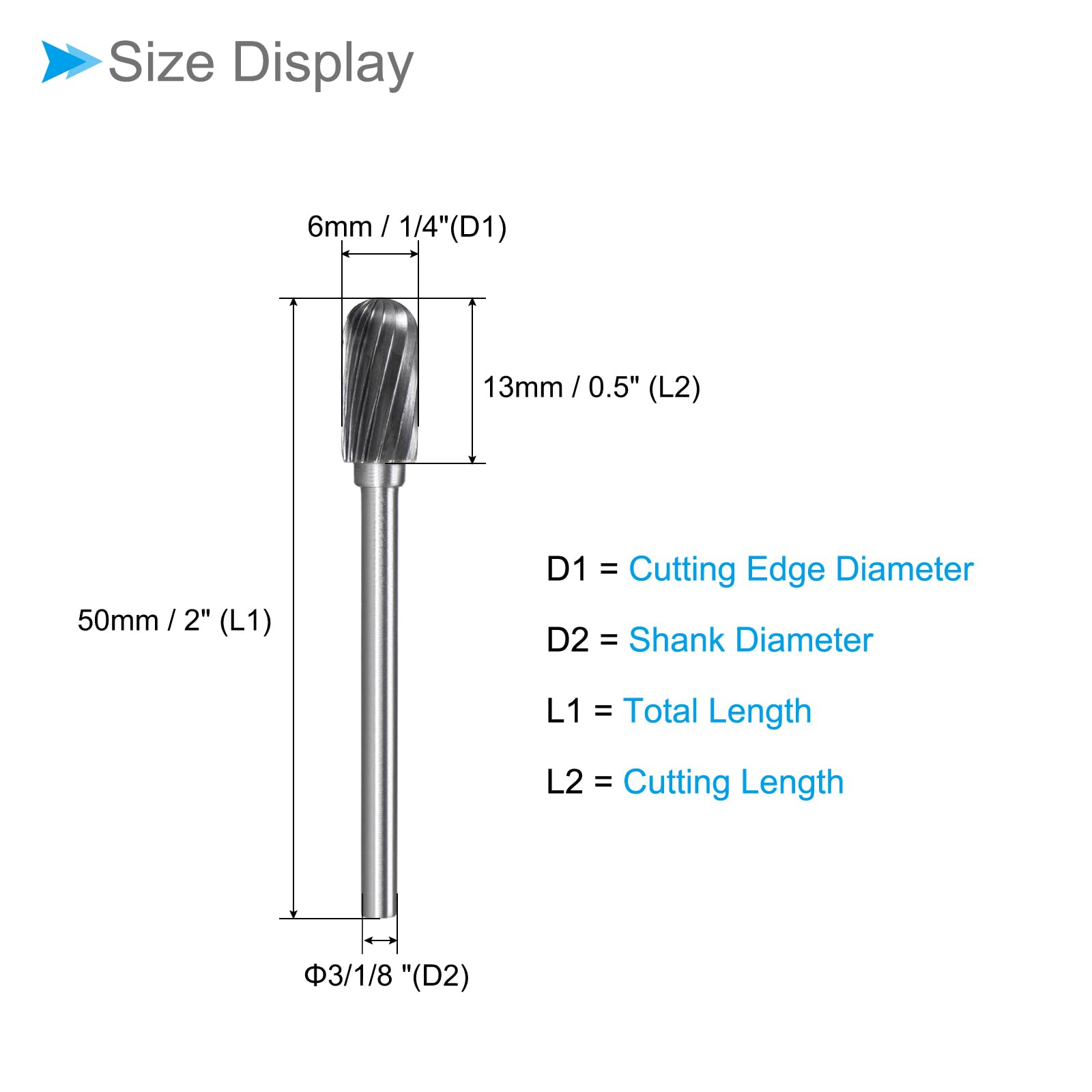 CoCud Tungsten Carbide Rotary Burrs File, 1/8" Shank 6mm Dia, Single Cut Cylinder Shape Rotary Burrs Tool - Image 2