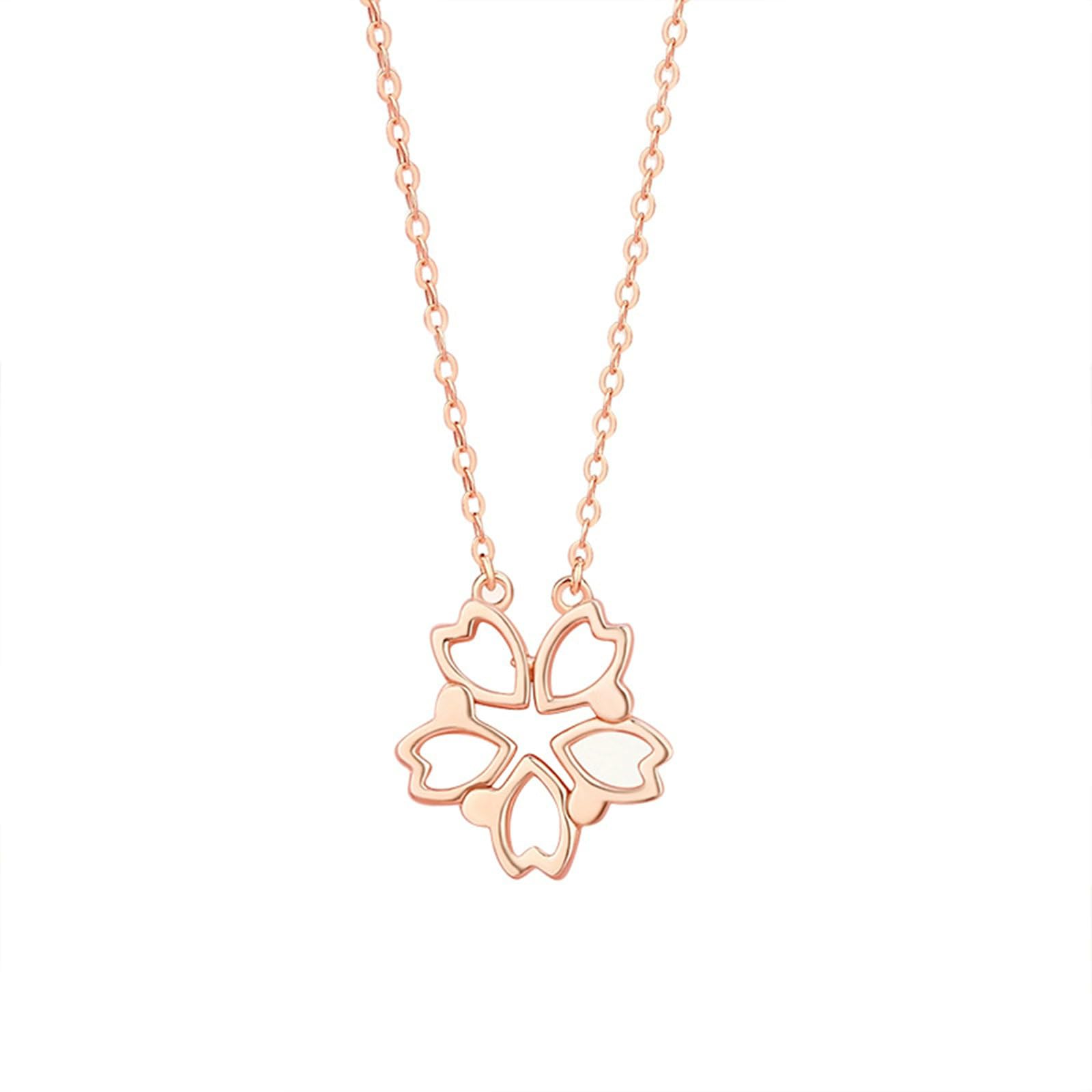 Collar de oro rosa para mujer, colgante de clavícula de flor de cerezo de 9K/14K/18K, 40+5cm