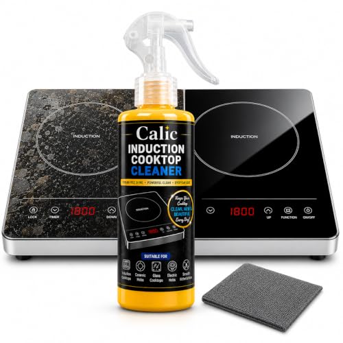 Calic Induction Cooktop Cleaner Liquid for Glass & Ceramic Cooktops | Removes Tough Grease, Burnt Food & Oil Stains | Streak-Free Shine | Easy Wipe Formula | Safe for Daily Kitchen Cleaning (1)