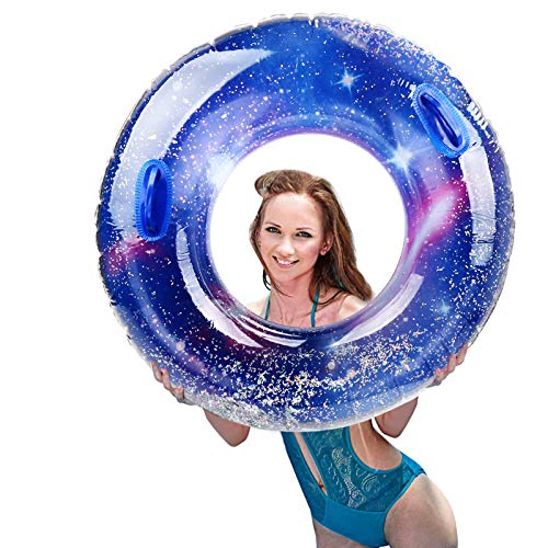 IAMGlobal Glitter Pool Float, Inflatable Blue Swim Ring with Handle, Colorful Swim Party Toys, Party Lounge Raft, Swimming Float, Beach Floatie for Fun (39.3")