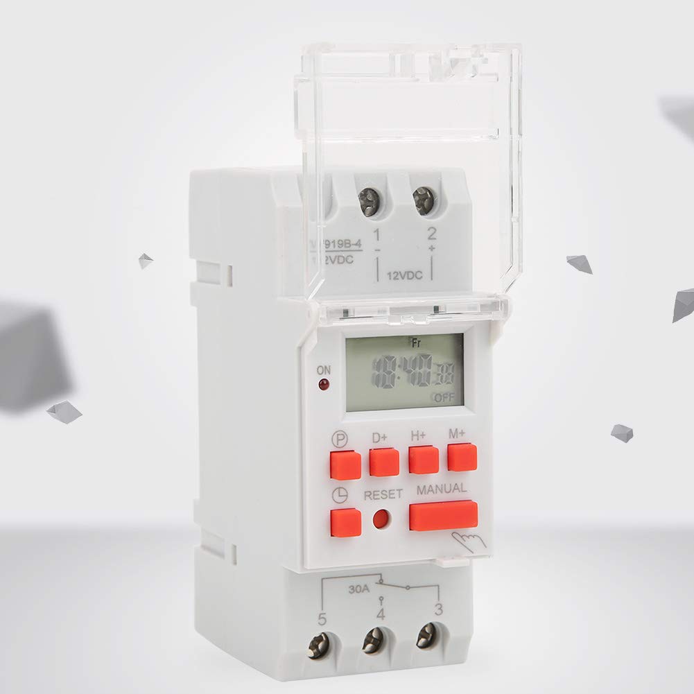 TM919B-4 Interruptor de Temporizador 12V DC 30A, 7 Días Pantalla Digital LCD Temporizador de Encendido y Apagado