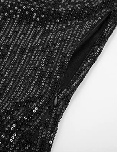 Women's Sequin One Shoulder Sleeveless Shimmer Top Date Night Outfit Black M #TOP6