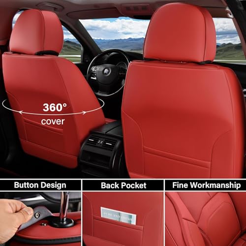 Image of Coverado Car Seat Covers Full Set, Premium Nappa Leather Seat Covers for Car, Waterproof Car Seat Protector with Lumbar Support, Automotive Seat Covers Universal Fit for Most Cars SUV Truck, (Red)