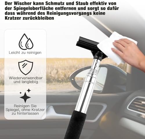 Side Mirror Squeegee,Retractable Car Rearview Mirror Wiper with Handle - 2