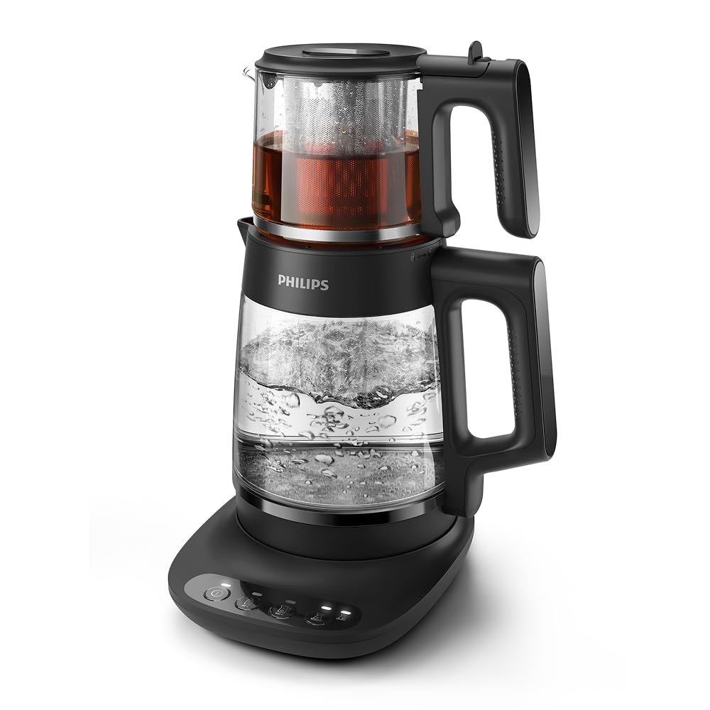 Philips 5000 Serisi Çay Makinesi - Otomatik Sıcak Tutma, 2,2L Ekstra Geniş Kapasite, 0,9L Cam Demlik, 1900W Güç (HD7360/00)