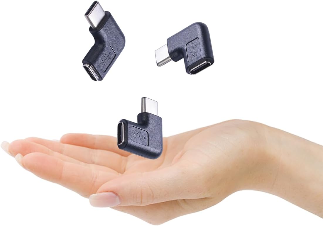 Type-C Male to Female Adapter，2-Pack，Right & Left Angled 90 Degree Type-C Extension Adapter for Laptop & Tablet & Mobile Phone
