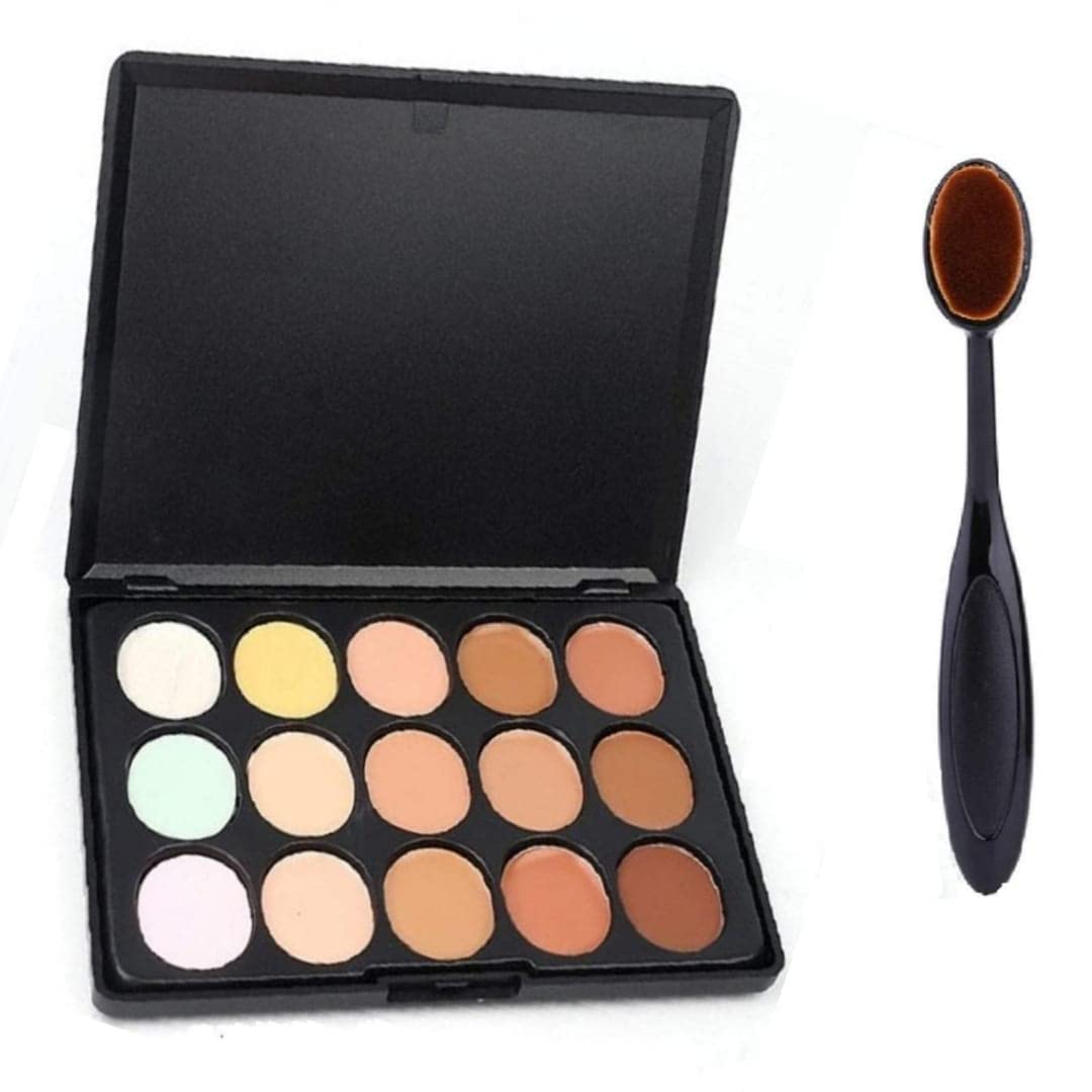 HUDA ZONE 15 Colors Contour Face Cream Makeup Concealer Palette With Oval Make up Brush