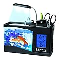 Teekit USB Desktop Mini Fish Tank Aquarium with LED Clock Table Decor Organizer