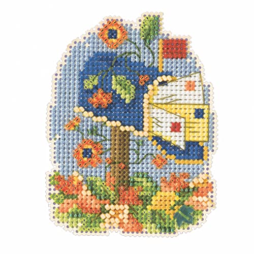 Image of Fall Mailbox Beaded Counted Cross Stitch Ornament Kit Mill Hill 2022 Autumn Harvest MH182224