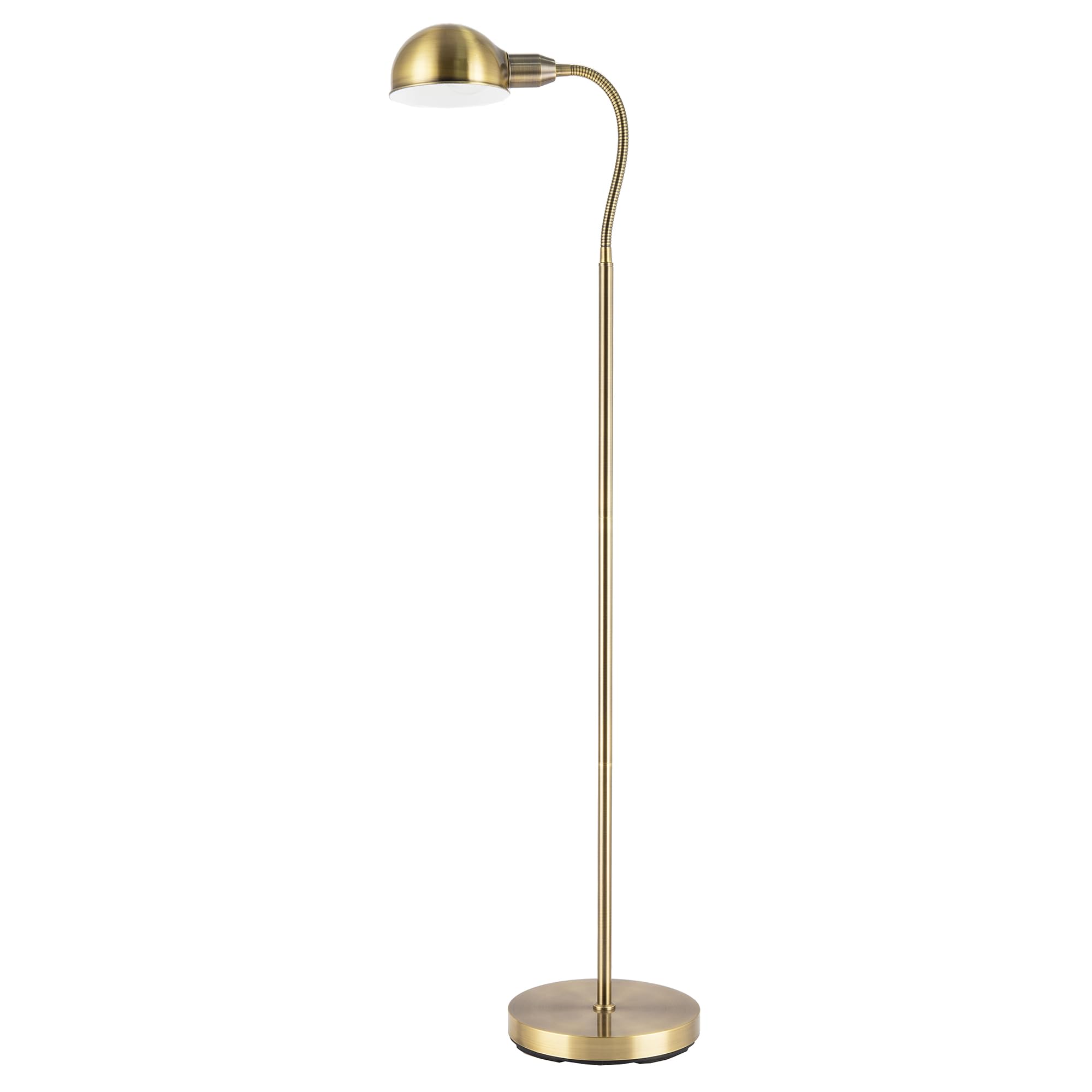 Happy Homewares Antique Brass Traditional Task Reading Floor Lamp With Spring Coiled Adjustable Head | Inline Foot Switch Button | 140Cm Height