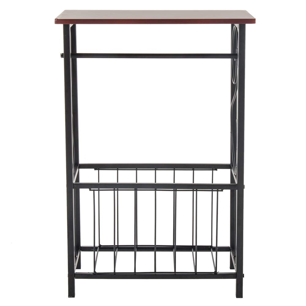Volowoo Industrial C Side Table - Wood and Metal Wide Rectangle for Living Room and Bedroom Iron Coffee