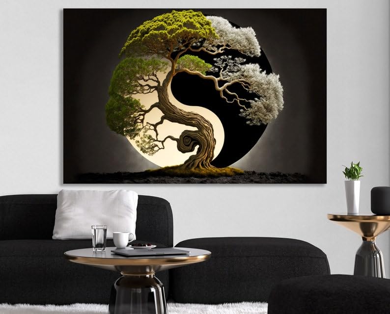 Peinture décorative bonsaï yin yang très grande toile murale - 3