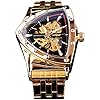 FORSINING Triangle Skeleton Men’s Automatic Mechanical Watch Luxury Gold Black Stainless Steel Watches Waterproof Luminous Sports Wristwatch