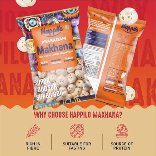 Image of Happilo Premium Plain Prasadam Makhana 200g, Fit for Fasting, Lotus Seed Pop /Gorgon Nut Puffed Kernels, Hand-Picked
