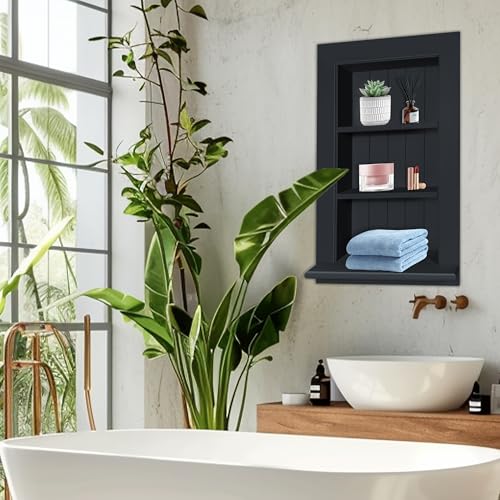 Royxen Bathroom Medicine Cabinet 14 x 24 Inch, Recessed Medicine Cabinet, Large Medicine Cabinet, 3-Tier, Black