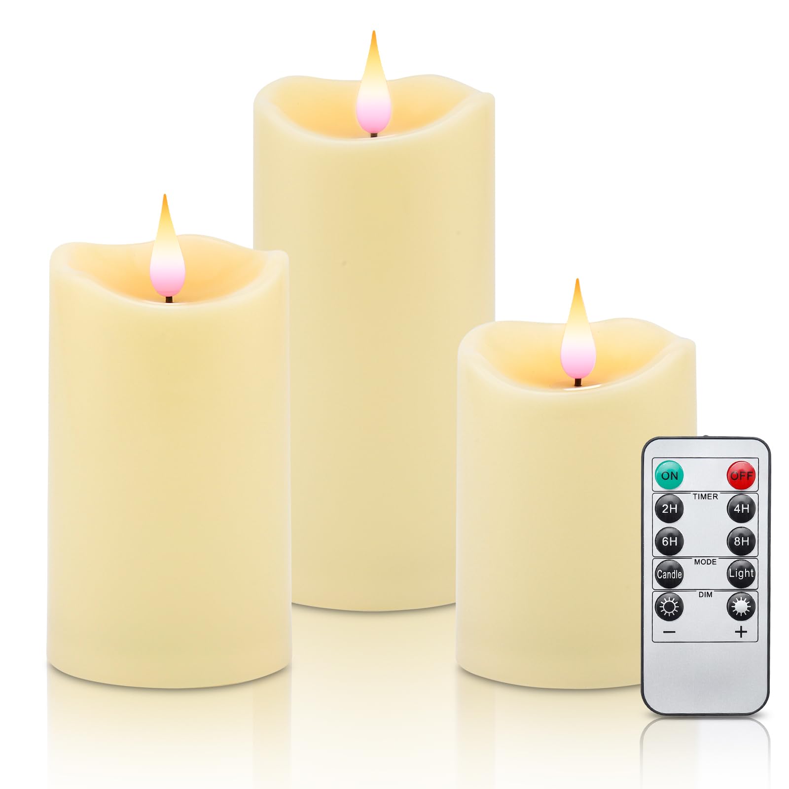 Photo 1 of Enido 3pc Flickering Flameless Candles with Remote for Romantic Ambiance and Home Decoration Battery Operated Candles LED Candles Pillar Candles with 3D Realistic Flame Battery Candles (D3 x H4“5" 6") Color Wick-3