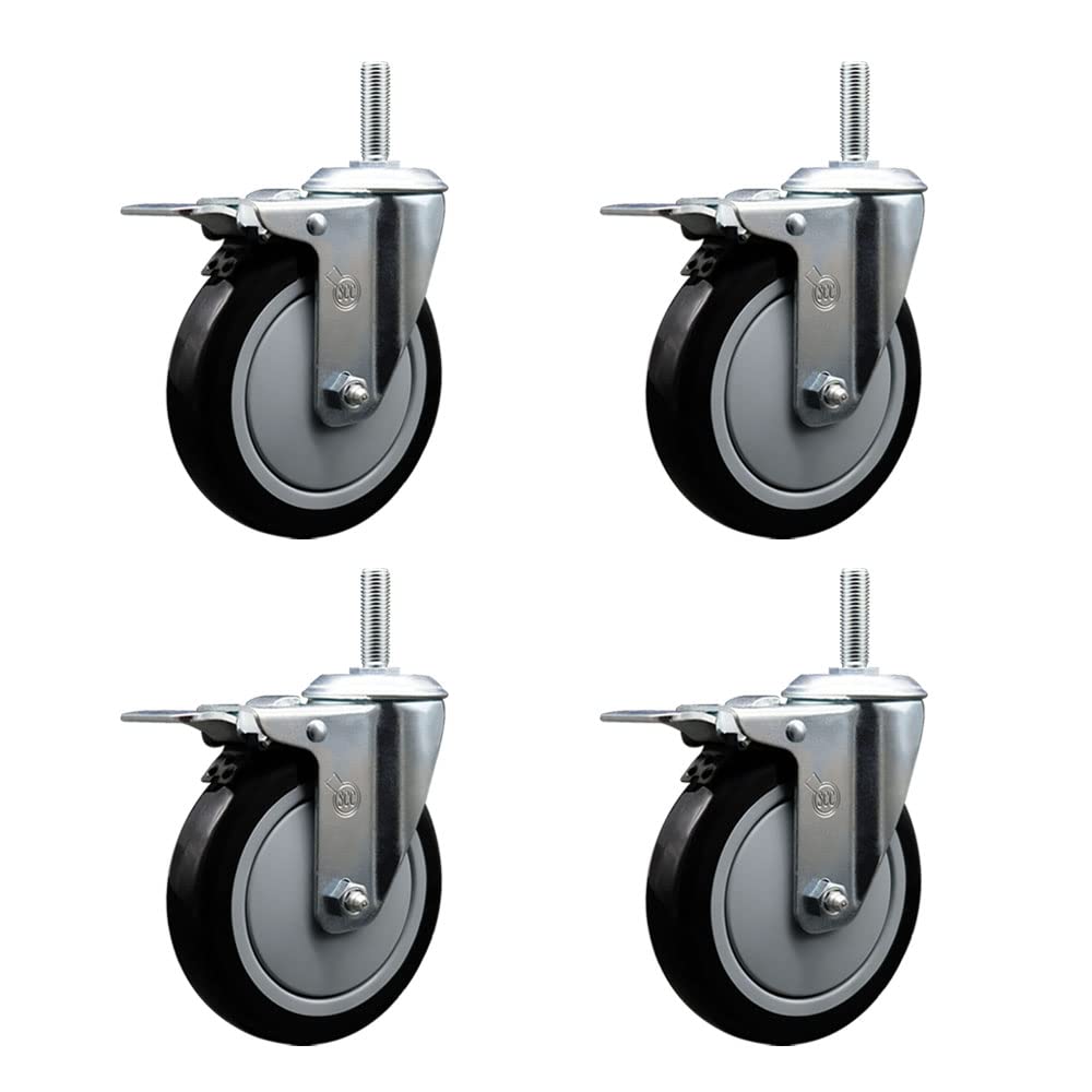 Polyurethane Swivel Threaded Stem Caster Set of 4 w/5