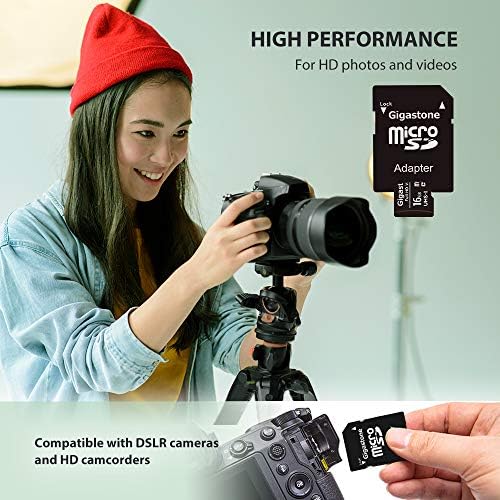 Gigastone Micro SD Card 16GB 5-Pack with 1x SD Adapter + 2x Mini-case, FHD Video, Surveillance Security Cam Action Camera Drone, 85MB/s Micro SDXC UHS-I U1 Class 10
