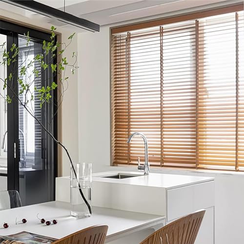 Tenda veneziana in legno, personalizzabile, senza trapano, orizzontale, per interni, perfetta per camera da letto, soggiorno, ufficio, balcone, arredamento elegante e funzionale