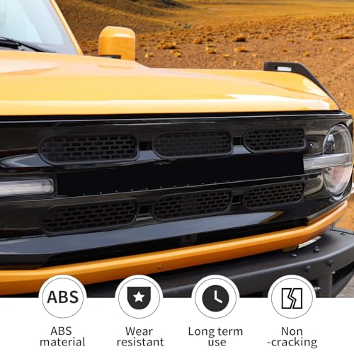 Image of Linskip Oval Grille Inserts Fit for 2021-2025 Ford Bronco, Front Mesh Grille Cover for Bronco Exterior Accessories, Enhancing Vehicle Front Appearance(matt black)
