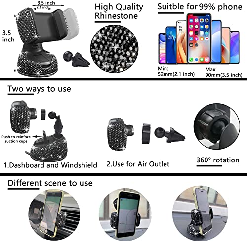 Image of NBTEPEM 27 PCs Black Bling Car Accessories Set for Women, Steering Wheel Covers Universal Fit 15 Inch, Bling License Plate Frame, Bling Phone Holder, Bling Car Coasters (Black Diamond)