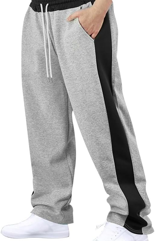 Mens Casual Athletic Pants Winter Drawstring Elastic Waist Baggy Straight Sweatpants with Pockets