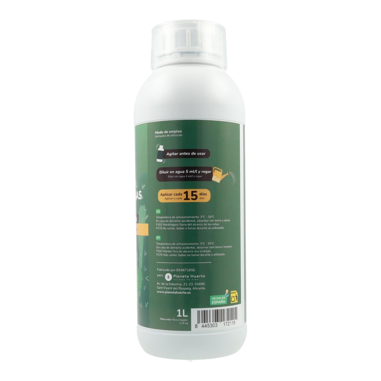 PLANETA HUERTO | Engrais liquide pour cactus et plantes succulentes 1 L – Engrais liquide biologique avec acides aminés et micronutriments, favorise la croissance