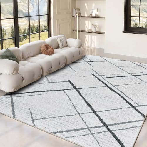 OMERAI Alfombra Grande para Salón 160x230cm, Gris Claro Líneas Irregulares Lavable Pelo Bajo, Antideslizante para Dormitorio Cocina Comedor, Resistente a Manchas Suave Moderna