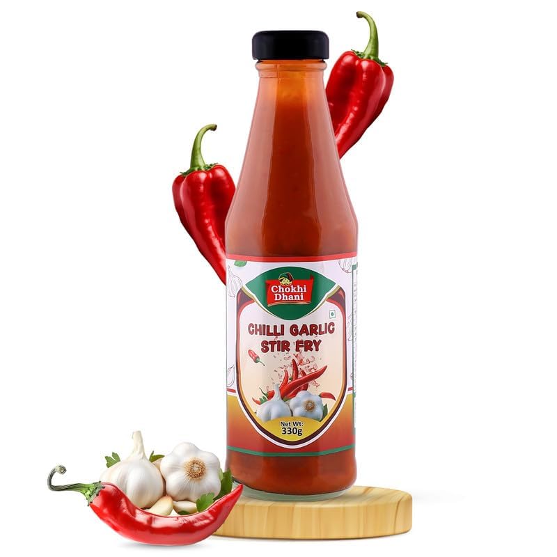 Image of Chokhi Dhani Chilli Garlic Stir Fry Sauce 330g | Spicy Indo Chinese Cooking Sauce | For Noodles, Fried Rice & Vegetables | Use as Sauce & Dip | Natural Ingredients