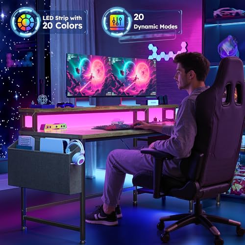 Image of DurayLoly 55 inch Small Gaming Desk with Remote Control RGB Light for Teen Gamer,10m Full-Color Strip with Wireless Remote,20 Dynamic & 20 Lighting Modes, Effortless Control to Level Up Your Gaming Vibe